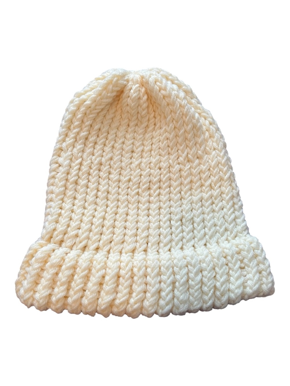 Handmade Crochet Ivory Beanie Adult Medium Large Cuffed Knit Hat Winter Boho - Picture 2 of 9